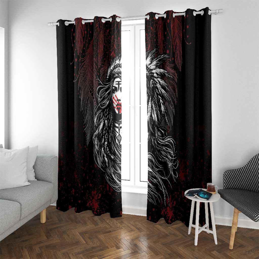 Native American MMIW Red Handprint Window Curtain Dreamcatcher