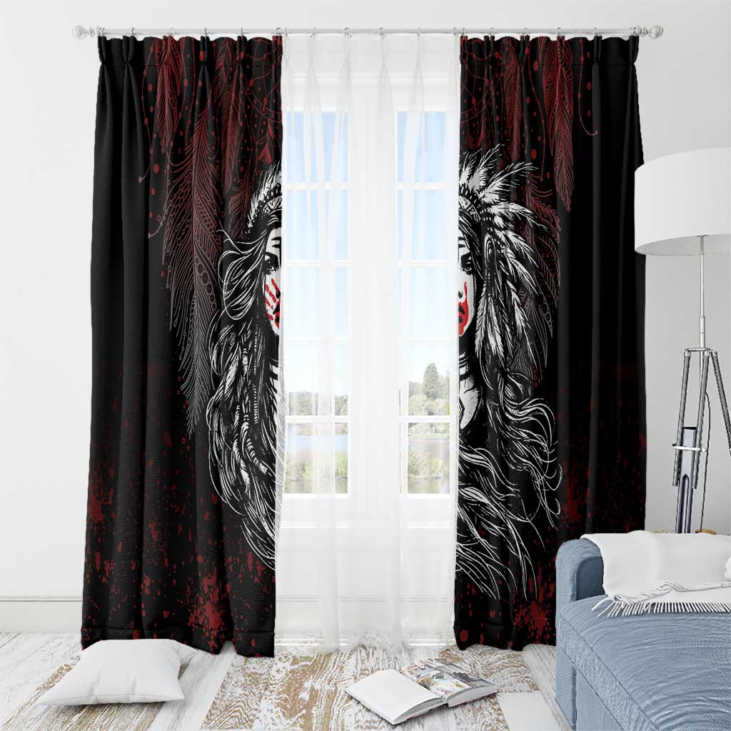Native American MMIW Red Handprint Window Curtain Dreamcatcher