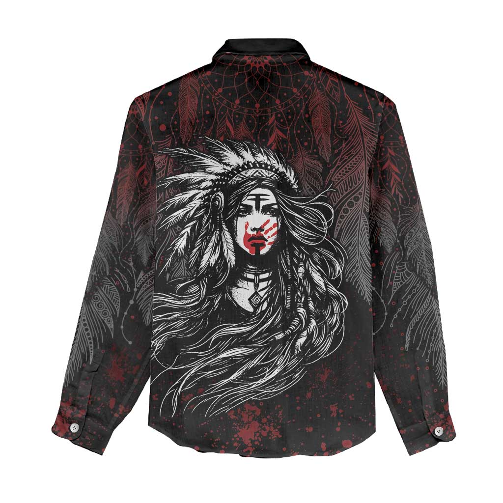 Native American MMIW Red Handprint Women Casual Shirt Dreamcatcher