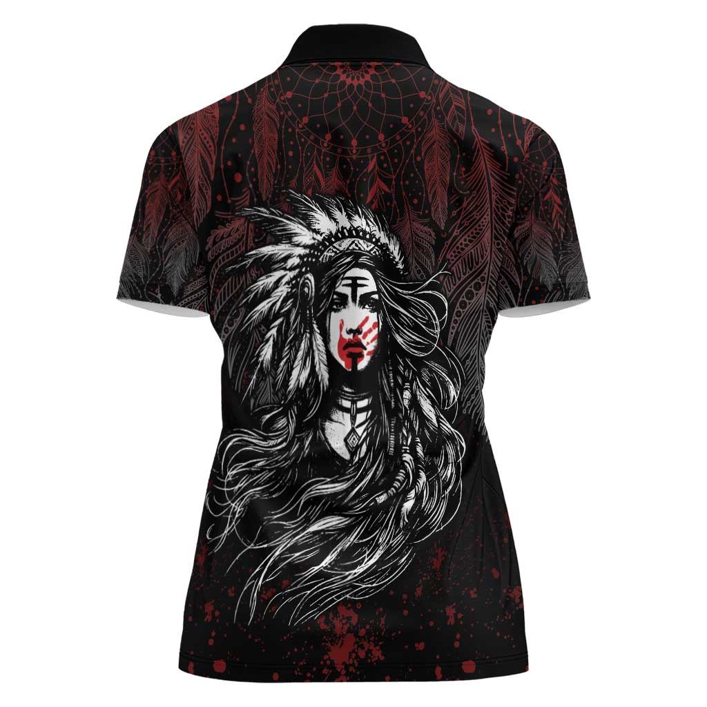 Native American MMIW Red Handprint Women Polo Shirt Dreamcatcher
