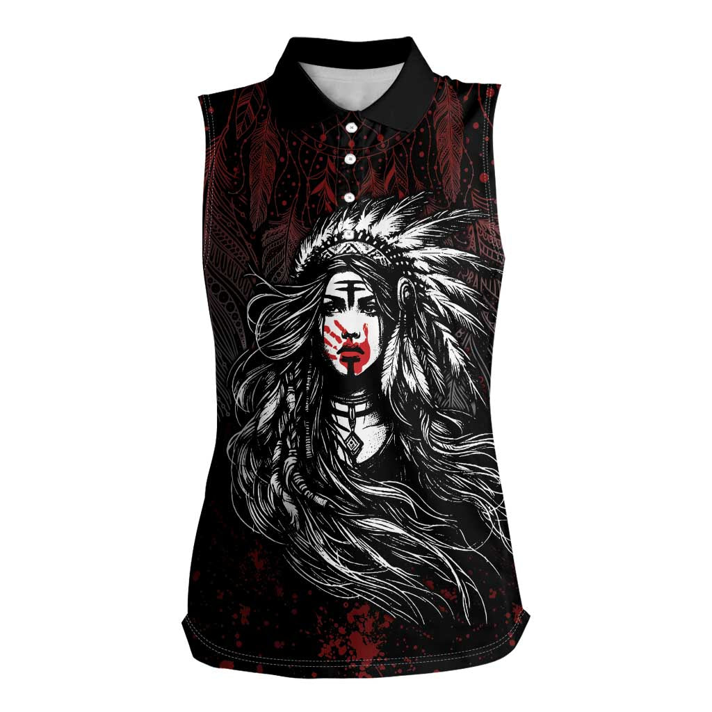 Native American MMIW Red Handprint Women Sleeveless Polo Shirt Dreamcatcher