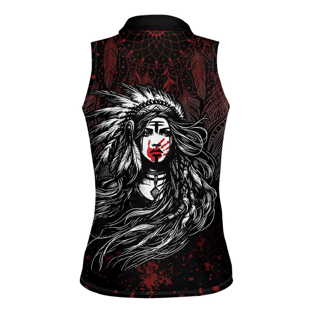 Native American MMIW Red Handprint Women Sleeveless Polo Shirt Dreamcatcher