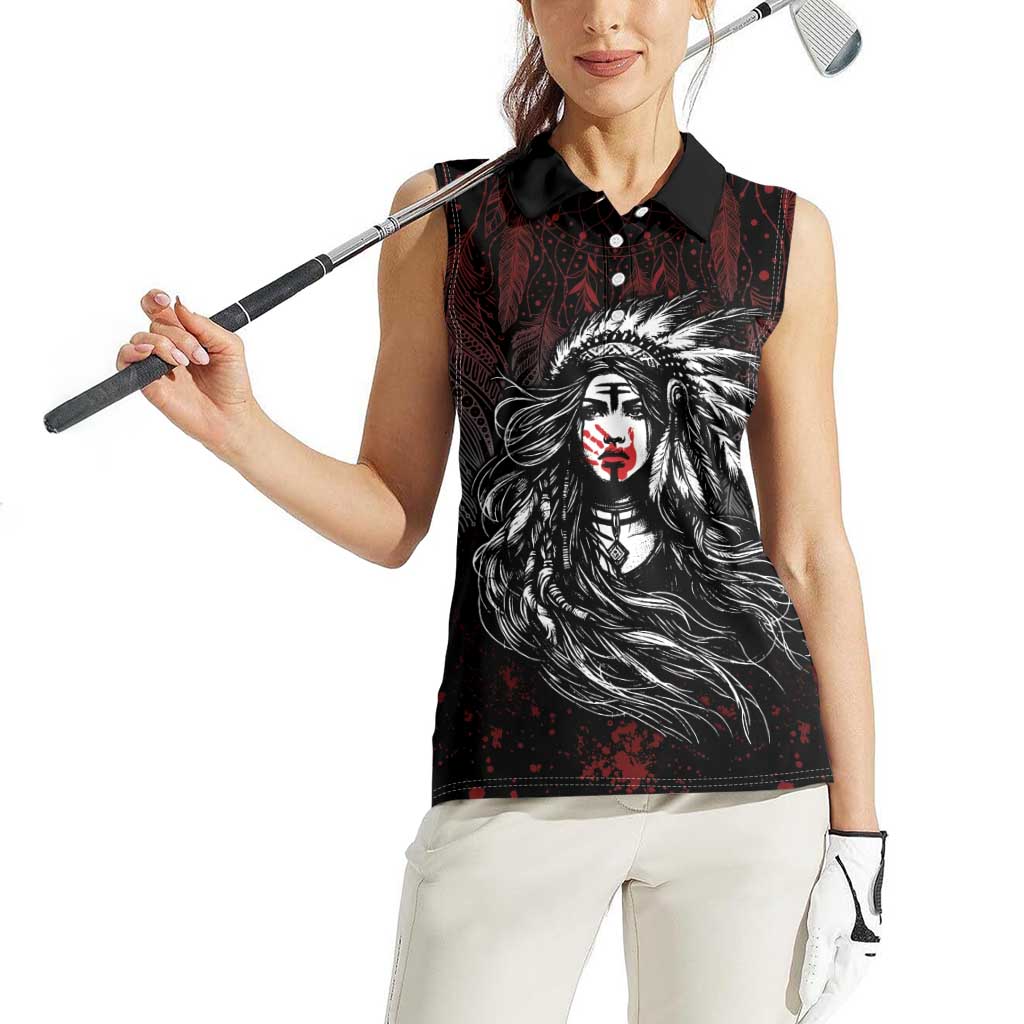 Native American MMIW Red Handprint Women Sleeveless Polo Shirt Dreamcatcher