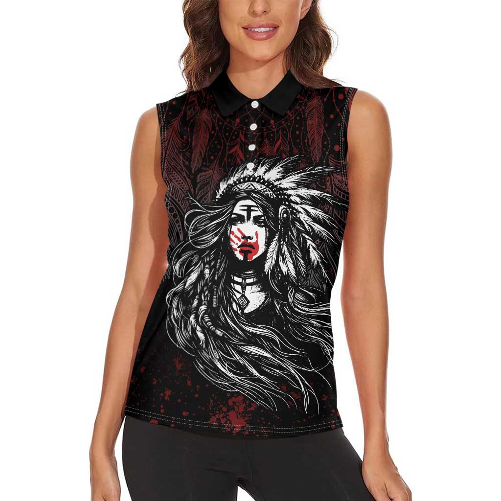 Native American MMIW Red Handprint Women Sleeveless Polo Shirt Dreamcatcher