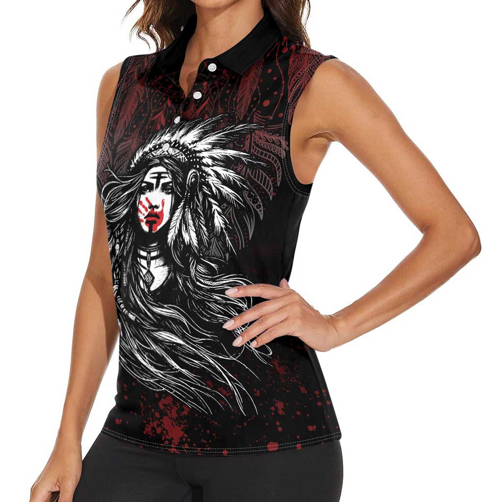 Native American MMIW Red Handprint Women Sleeveless Polo Shirt Dreamcatcher