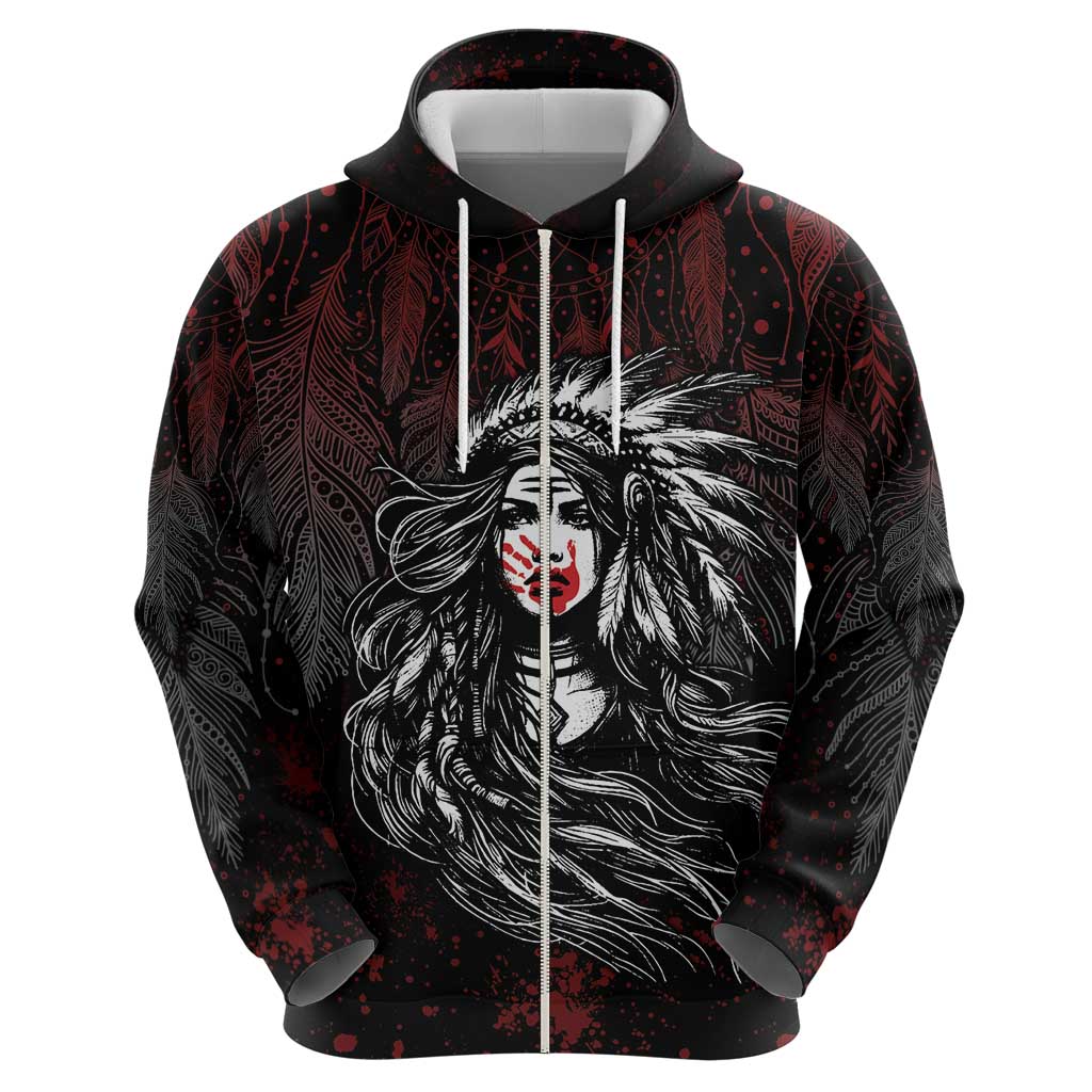 Native American MMIW Red Handprint Zip Hoodie Dreamcatcher