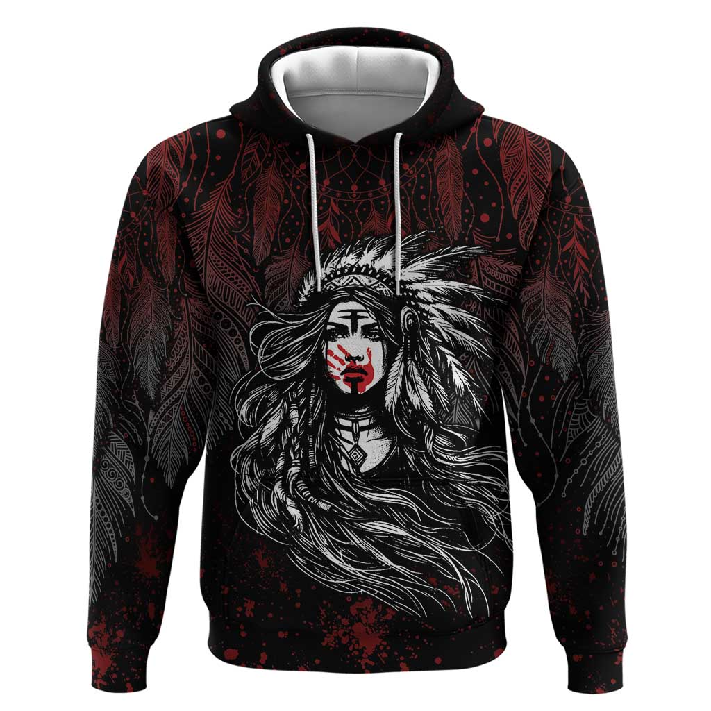 Native American MMIW Red Handprint Zip Hoodie Dreamcatcher