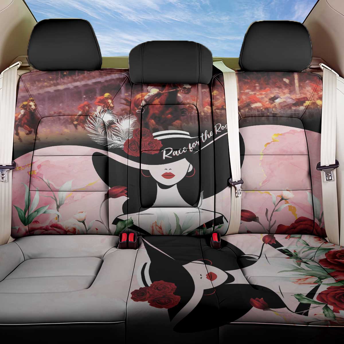Kentucky Horse Racing Back Car Seat Cover Derby Girl - Marble Roses
