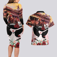 Kentucky Horse Racing Couples Matching Long Sleeve Bodycon Dress and Hawaiian Shirt Derby Girl - Marble Roses