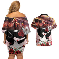 Kentucky Horse Racing Couples Matching Off Shoulder Short Dress and Hawaiian Shirt Derby Girl - Marble Roses