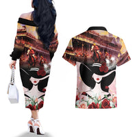 Kentucky Horse Racing Couples Matching Off The Shoulder Long Sleeve Dress and Hawaiian Shirt Derby Girl - Marble Roses