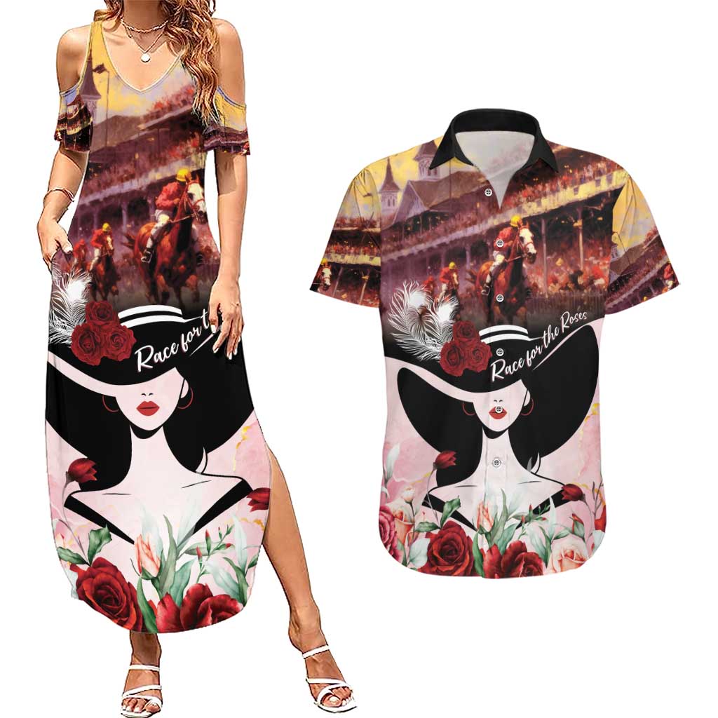 Kentucky Horse Racing Couples Matching Summer Maxi Dress and Hawaiian Shirt Derby Girl - Marble Roses