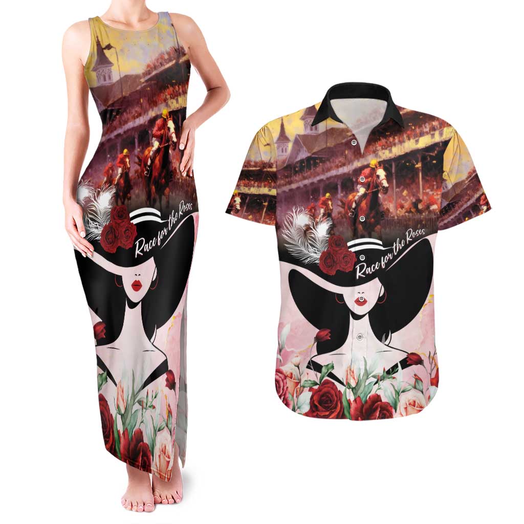 Kentucky Horse Racing Couples Matching Tank Maxi Dress and Hawaiian Shirt Derby Girl - Marble Roses