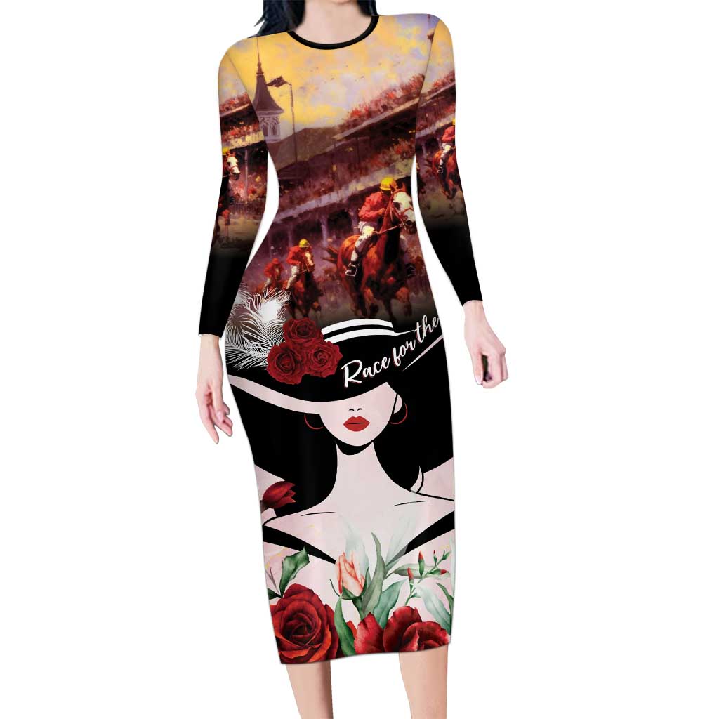 Kentucky Horse Racing Family Matching Long Sleeve Bodycon Dress and Hawaiian Shirt Derby Girl - Marble Roses