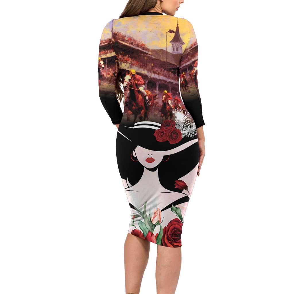 Kentucky Horse Racing Family Matching Long Sleeve Bodycon Dress and Hawaiian Shirt Derby Girl - Marble Roses