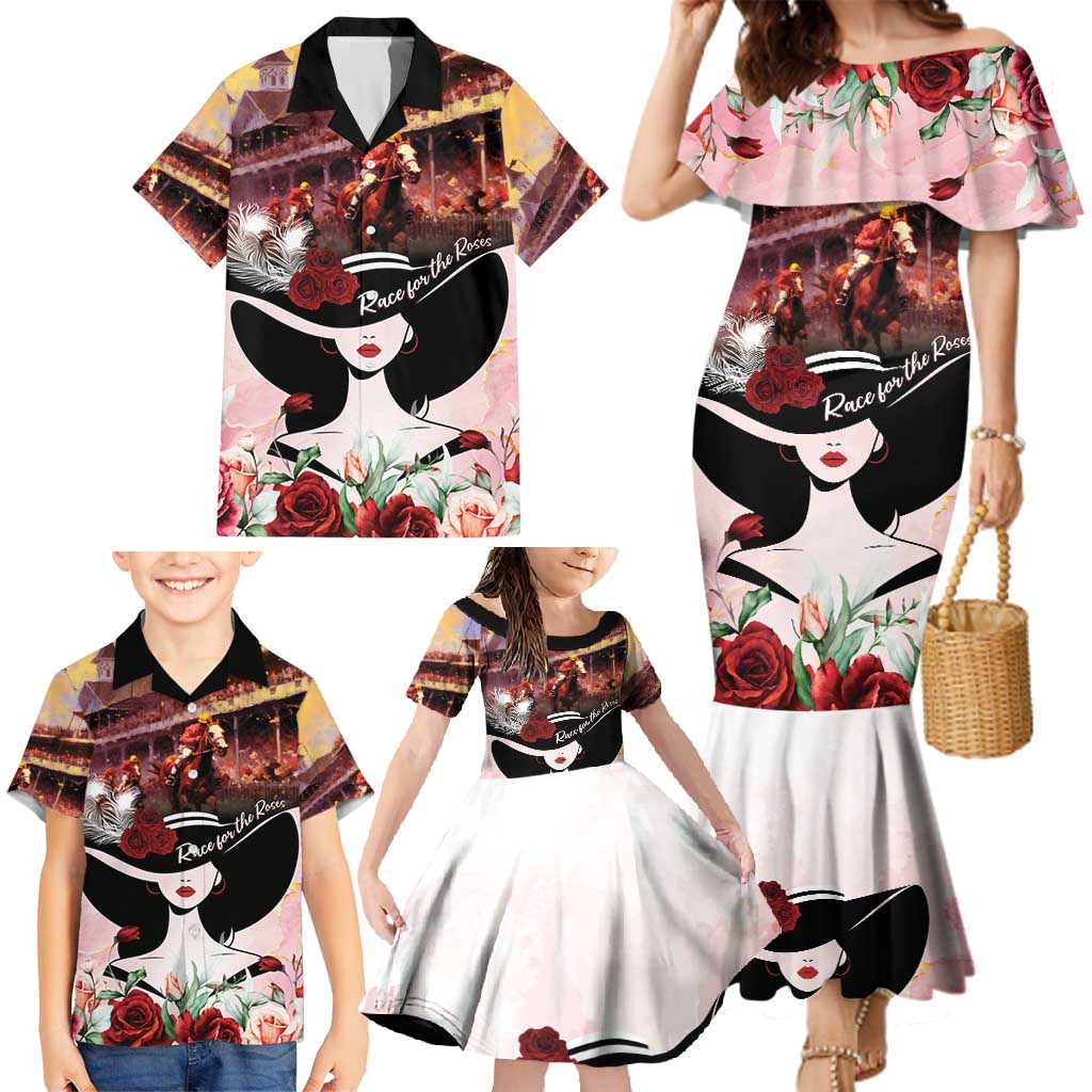 Kentucky Horse Racing Family Matching Mermaid Dress and Hawaiian Shirt Derby Girl - Marble Roses