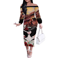 Kentucky Horse Racing Family Matching Off The Shoulder Long Sleeve Dress and Hawaiian Shirt Derby Girl - Marble Roses
