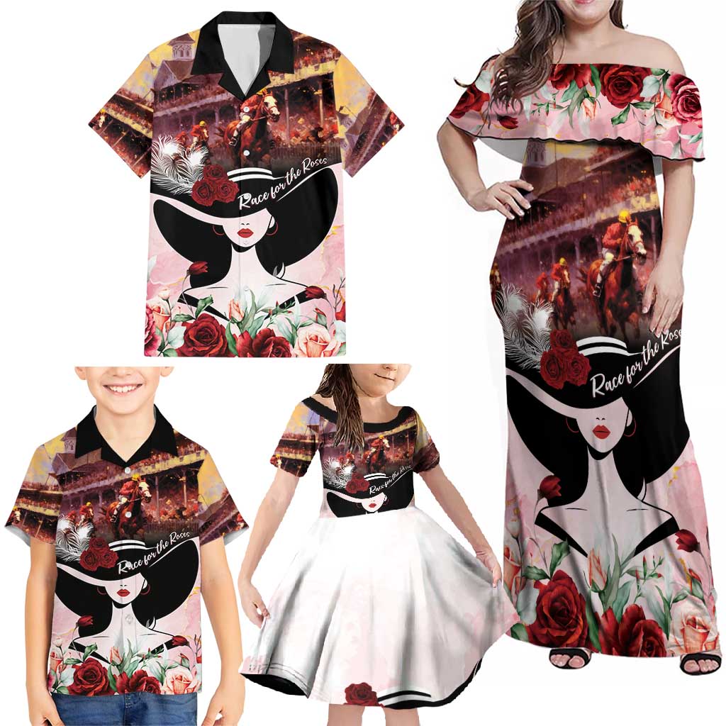 Kentucky Horse Racing Family Matching Off Shoulder Maxi Dress and Hawaiian Shirt Derby Girl - Marble Roses