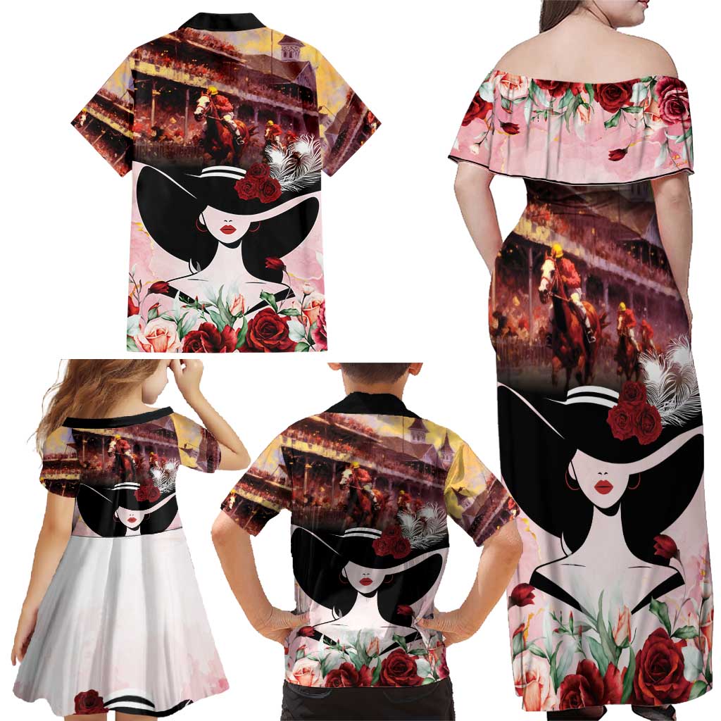 Kentucky Horse Racing Family Matching Off Shoulder Maxi Dress and Hawaiian Shirt Derby Girl - Marble Roses