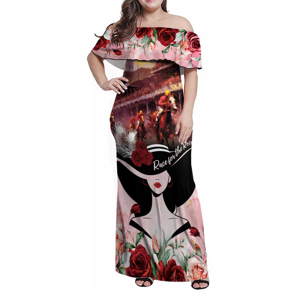 Kentucky Horse Racing Family Matching Off Shoulder Maxi Dress and Hawaiian Shirt Derby Girl - Marble Roses