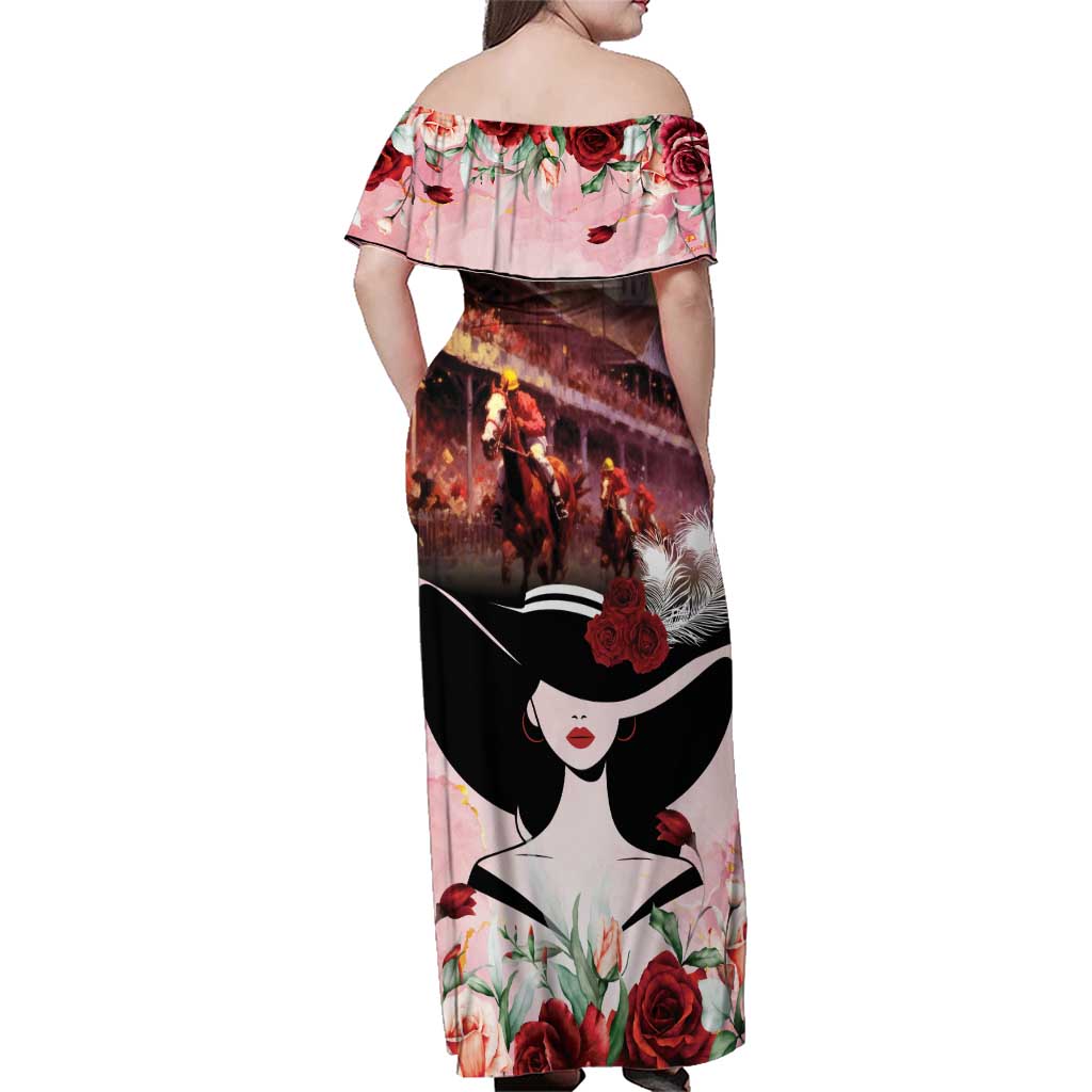 Kentucky Horse Racing Family Matching Off Shoulder Maxi Dress and Hawaiian Shirt Derby Girl - Marble Roses
