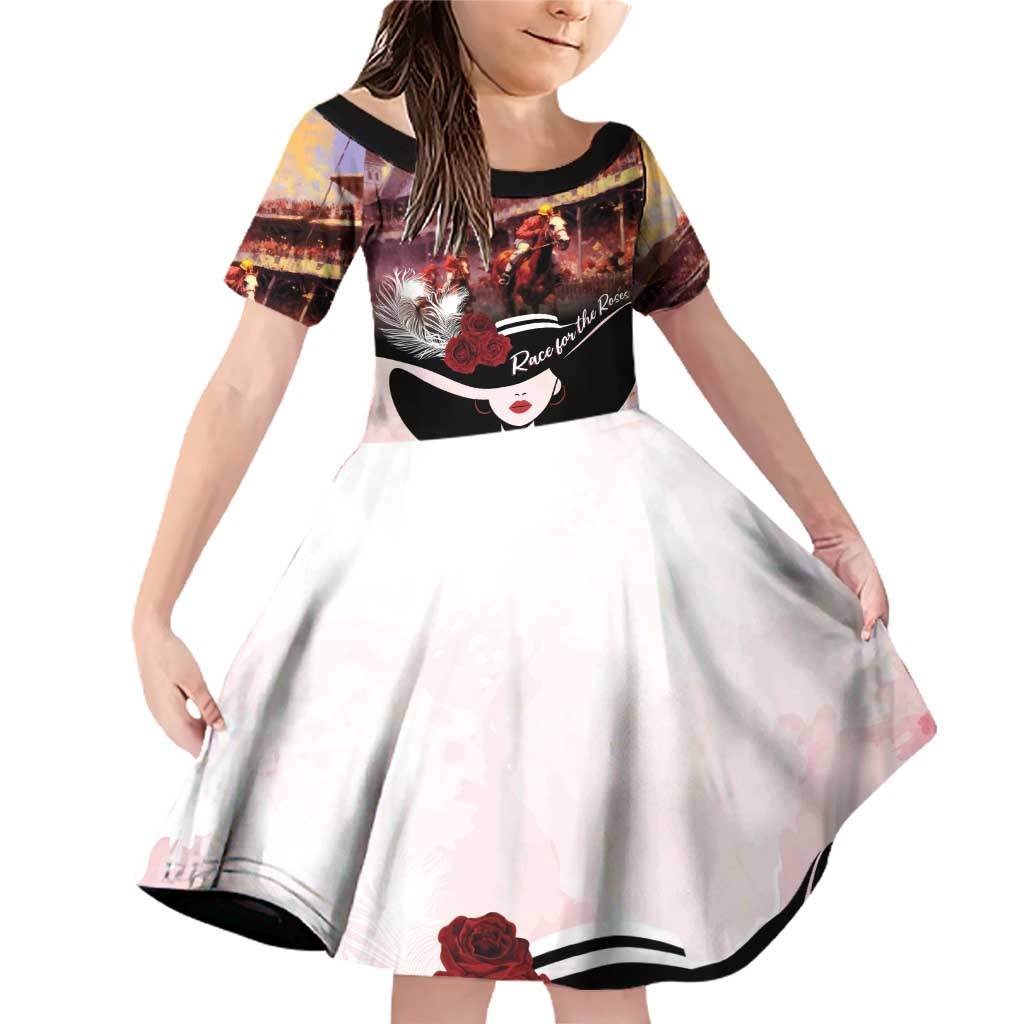 Kentucky Horse Racing Family Matching Off Shoulder Short Dress and Hawaiian Shirt Derby Girl - Marble Roses