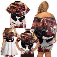 Kentucky Horse Racing Family Matching Off Shoulder Short Dress and Hawaiian Shirt Derby Girl - Marble Roses