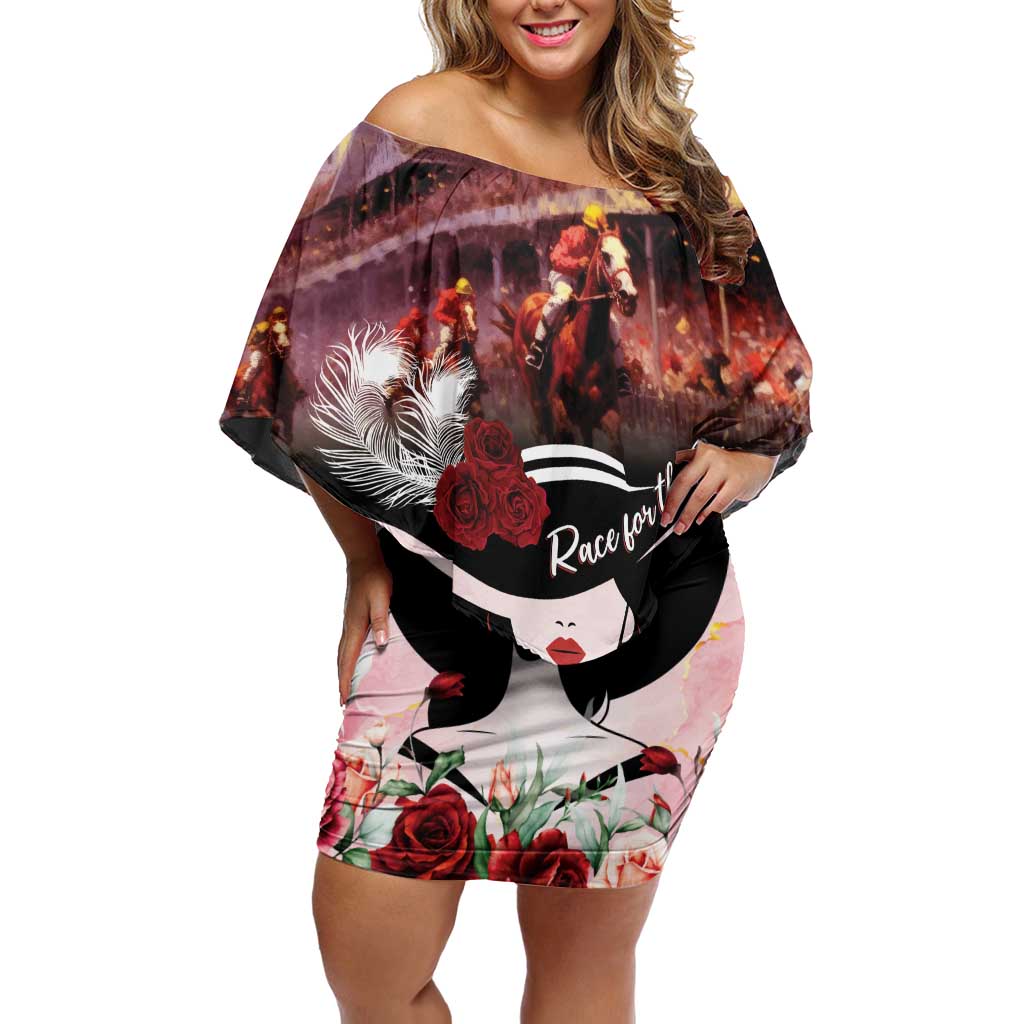 Kentucky Horse Racing Family Matching Off Shoulder Short Dress and Hawaiian Shirt Derby Girl - Marble Roses