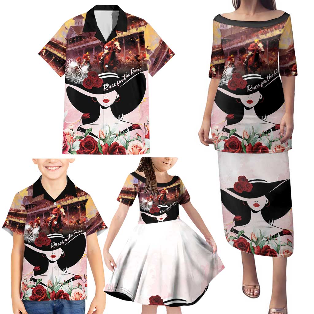 Kentucky Horse Racing Family Matching Puletasi and Hawaiian Shirt Derby Girl - Marble Roses