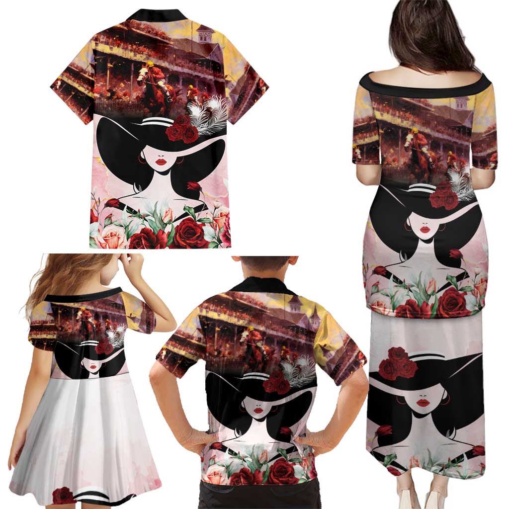 Kentucky Horse Racing Family Matching Puletasi and Hawaiian Shirt Derby Girl - Marble Roses
