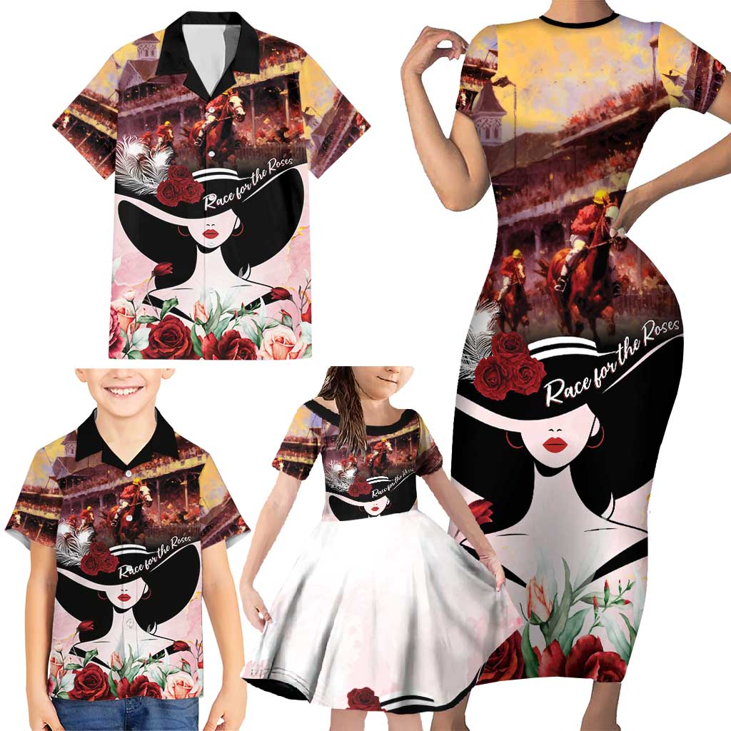 Kentucky Horse Racing Family Matching Short Sleeve Bodycon Dress and Hawaiian Shirt Derby Girl - Marble Roses