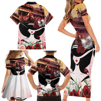 Kentucky Horse Racing Family Matching Short Sleeve Bodycon Dress and Hawaiian Shirt Derby Girl - Marble Roses
