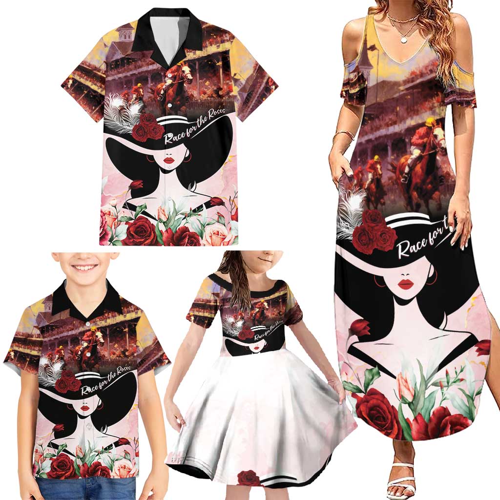 Kentucky Horse Racing Family Matching Summer Maxi Dress and Hawaiian Shirt Derby Girl - Marble Roses
