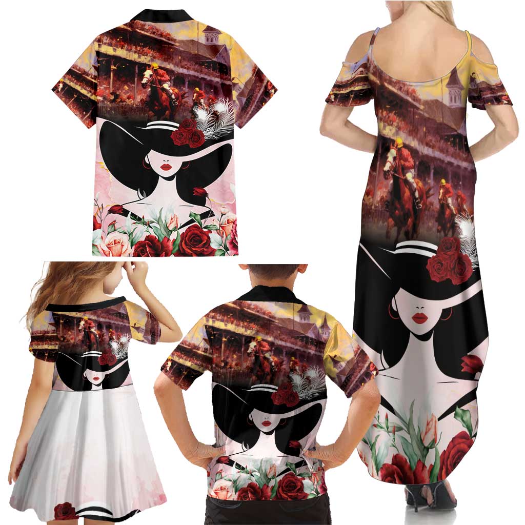 Kentucky Horse Racing Family Matching Summer Maxi Dress and Hawaiian Shirt Derby Girl - Marble Roses