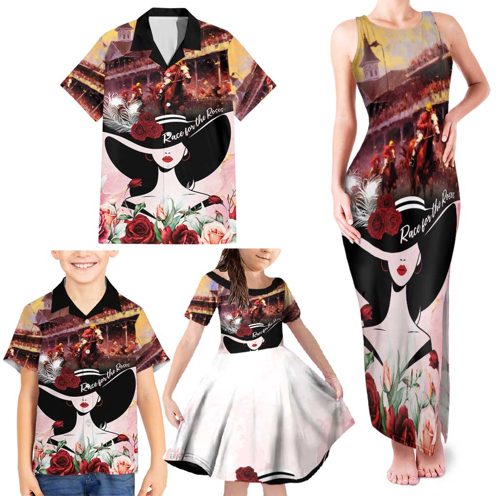 Kentucky Horse Racing Family Matching Tank Maxi Dress and Hawaiian Shirt Derby Girl - Marble Roses