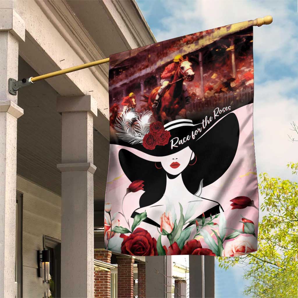 Kentucky Horse Racing Garden Flag Derby Girl - Marble Roses