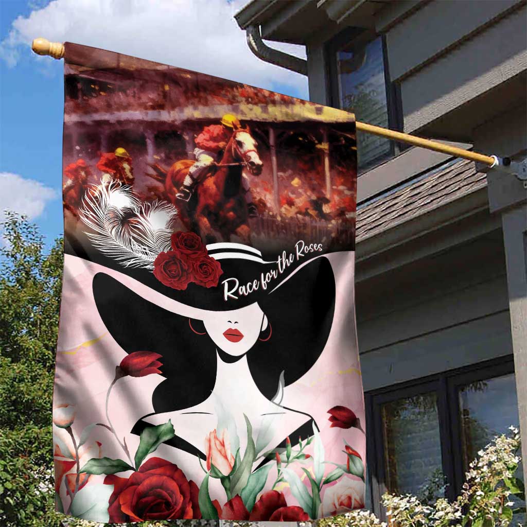 Kentucky Horse Racing Garden Flag Derby Girl - Marble Roses