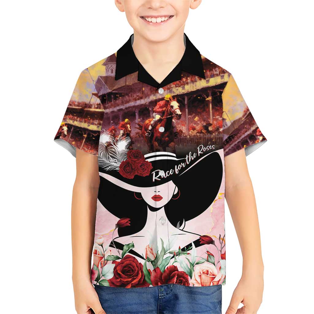 Kentucky Horse Racing Kid Hawaiian Shirt Derby Girl - Marble Roses