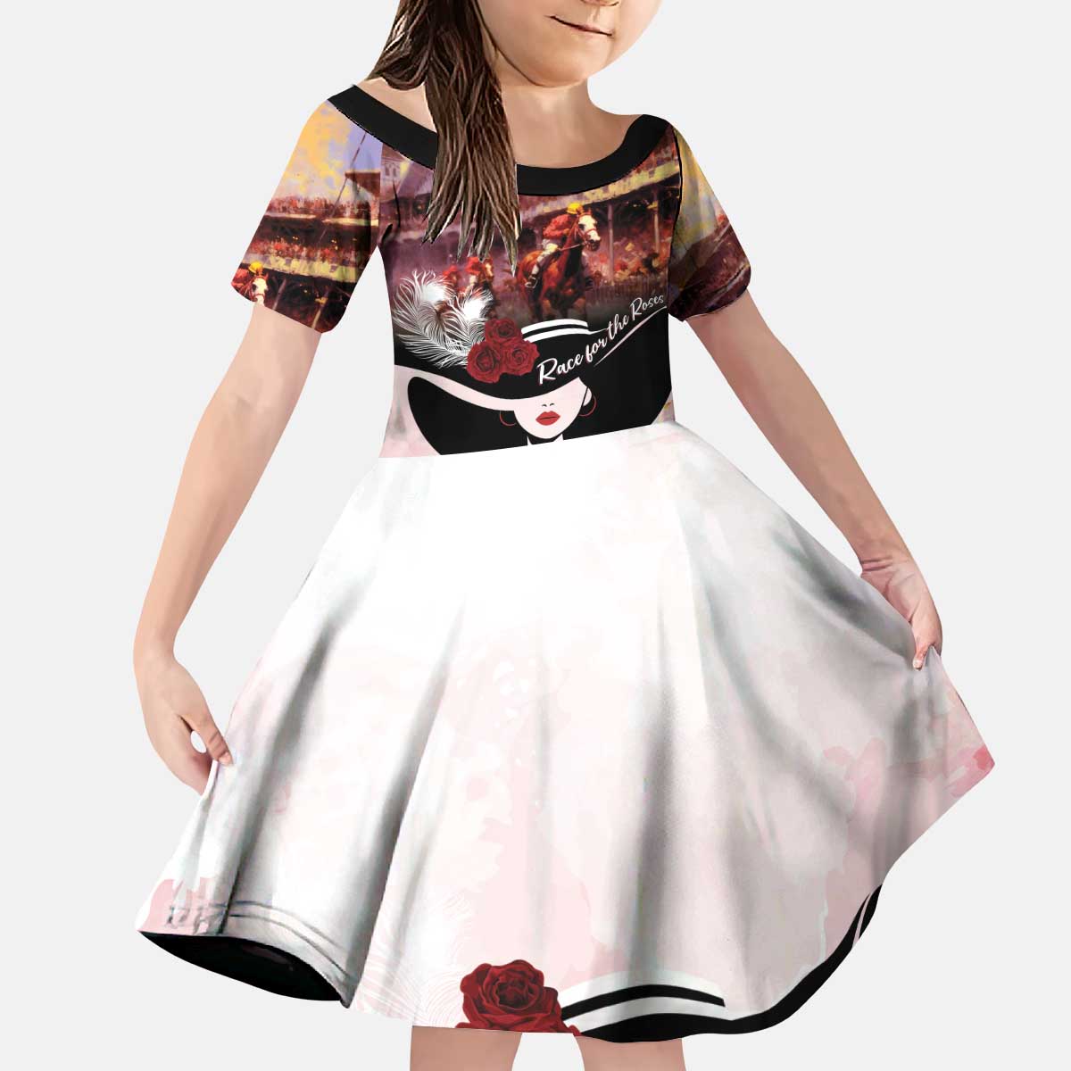 Kentucky Horse Racing Kid Short Sleeve Dress Derby Girl - Marble Roses