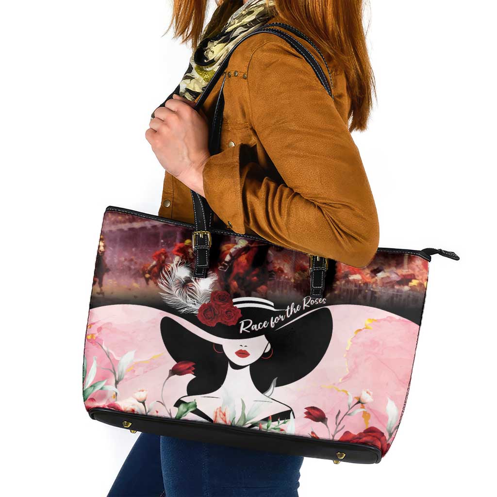 Kentucky Horse Racing Leather Tote Bag Derby Girl - Marble Roses
