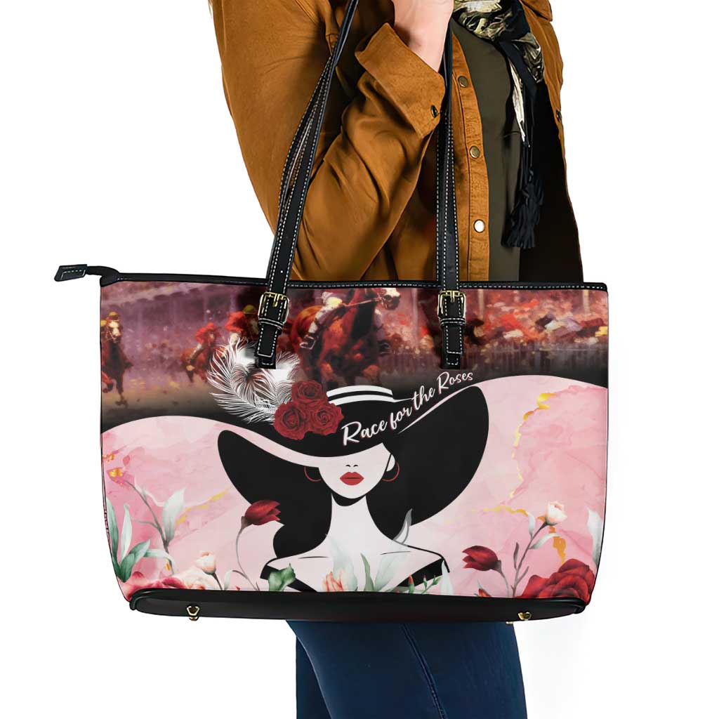 Kentucky Horse Racing Leather Tote Bag Derby Girl - Marble Roses