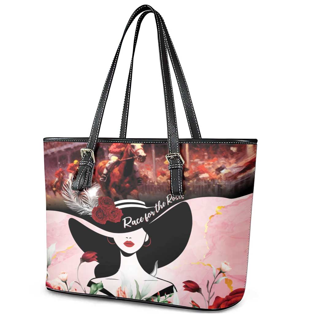 Kentucky Horse Racing Leather Tote Bag Derby Girl - Marble Roses