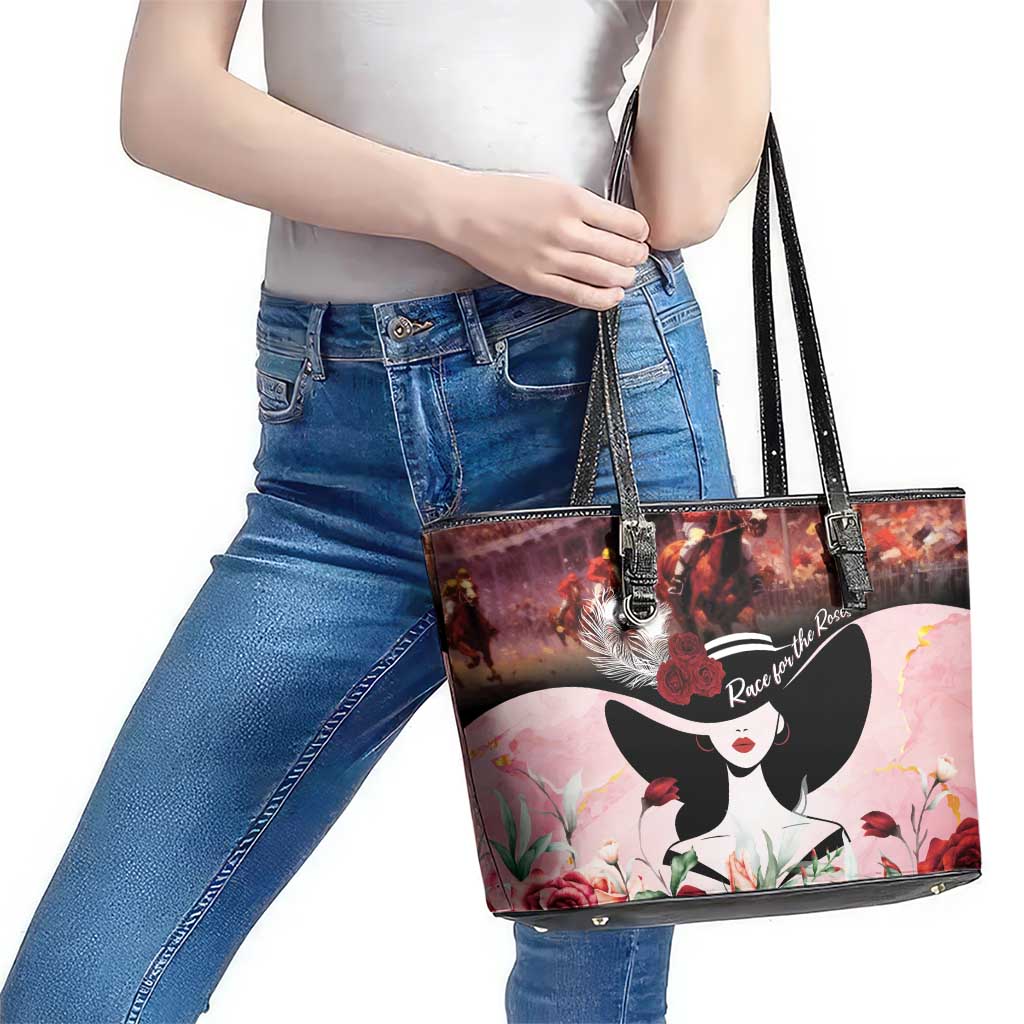 Kentucky Horse Racing Leather Tote Bag Derby Girl - Marble Roses