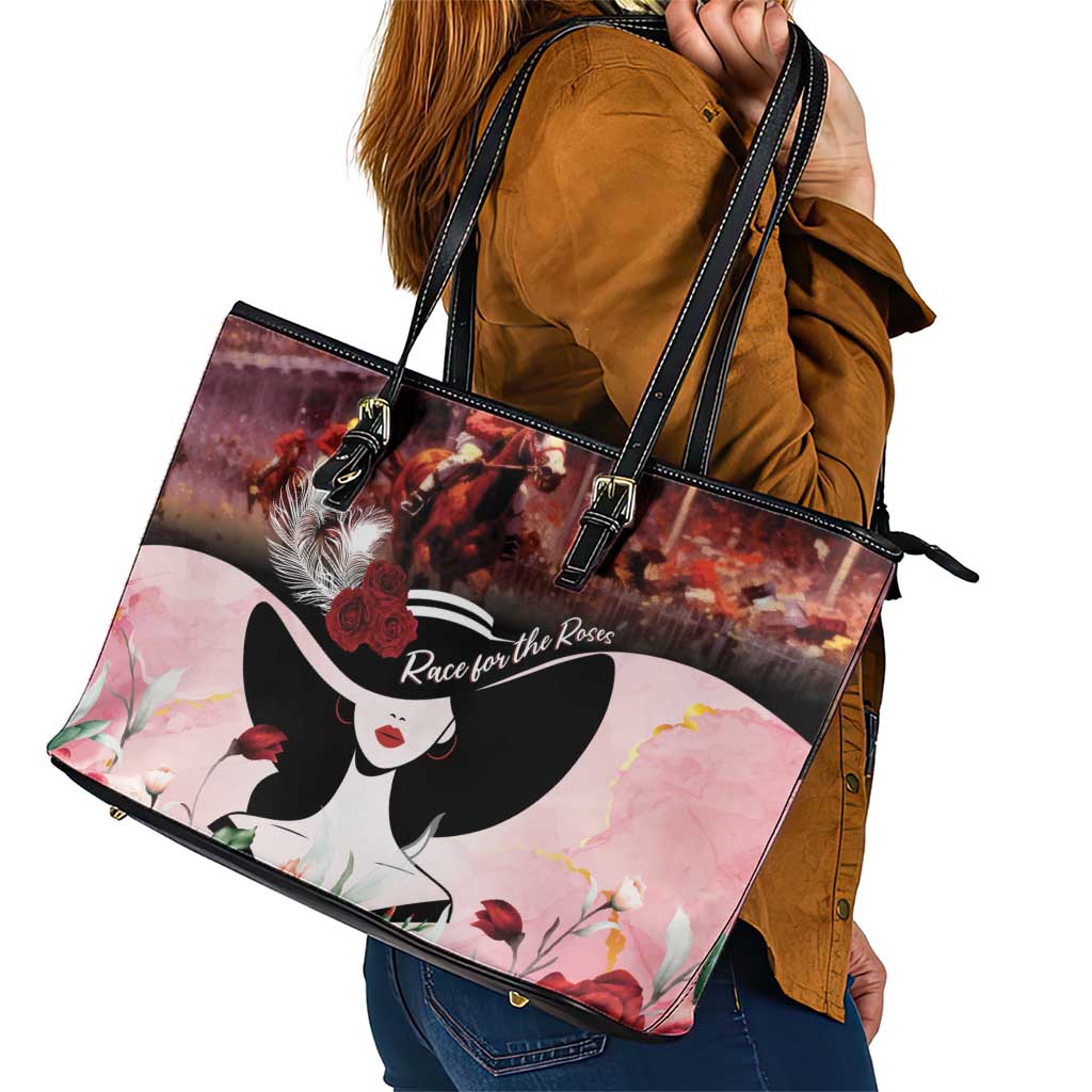 Kentucky Horse Racing Leather Tote Bag Derby Girl - Marble Roses
