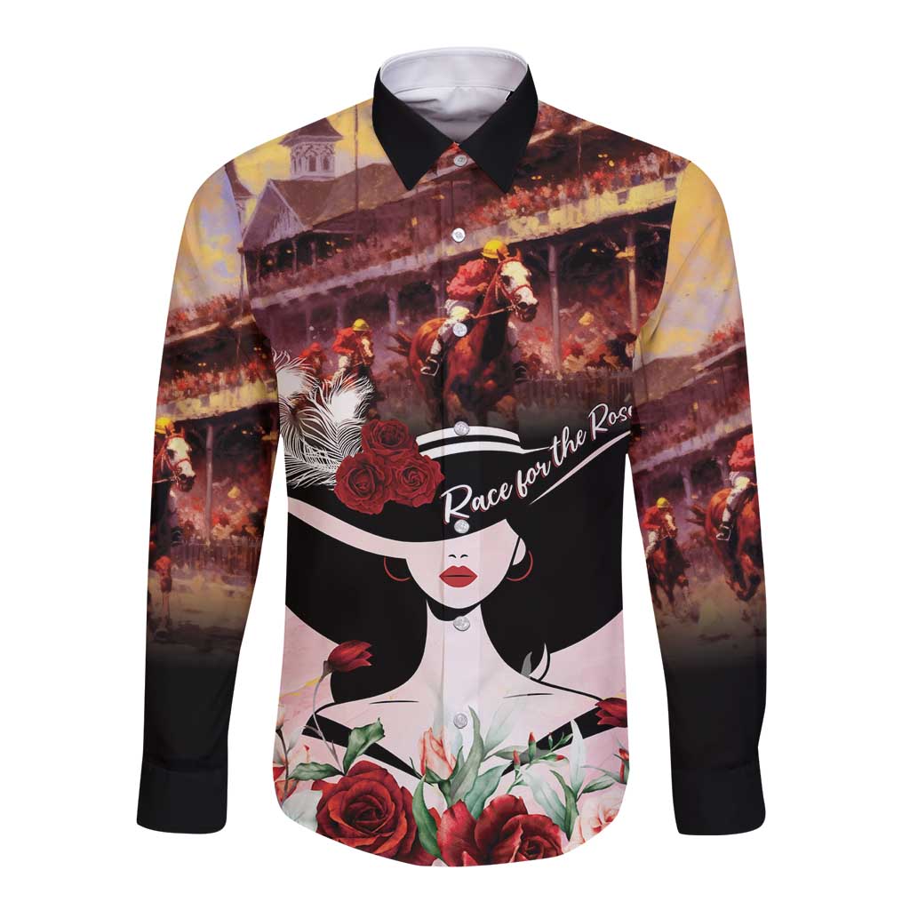 Kentucky Horse Racing Long Sleeve Button Shirt Derby Girl - Marble Roses