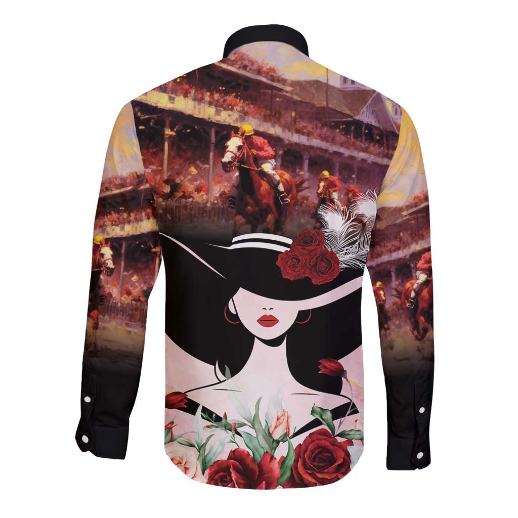 Kentucky Horse Racing Long Sleeve Button Shirt Derby Girl - Marble Roses