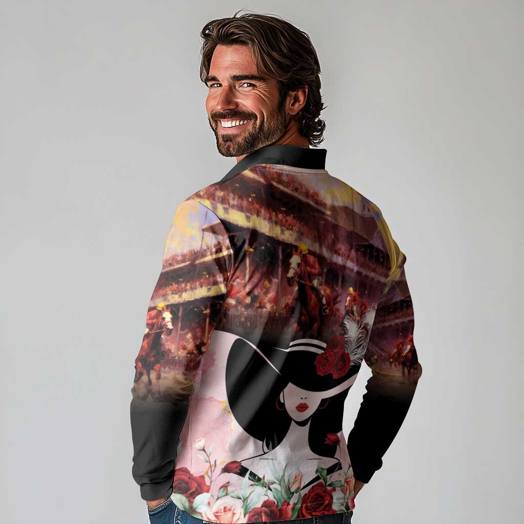 Kentucky Horse Racing Long Sleeve Polo Shirt Derby Girl - Marble Roses
