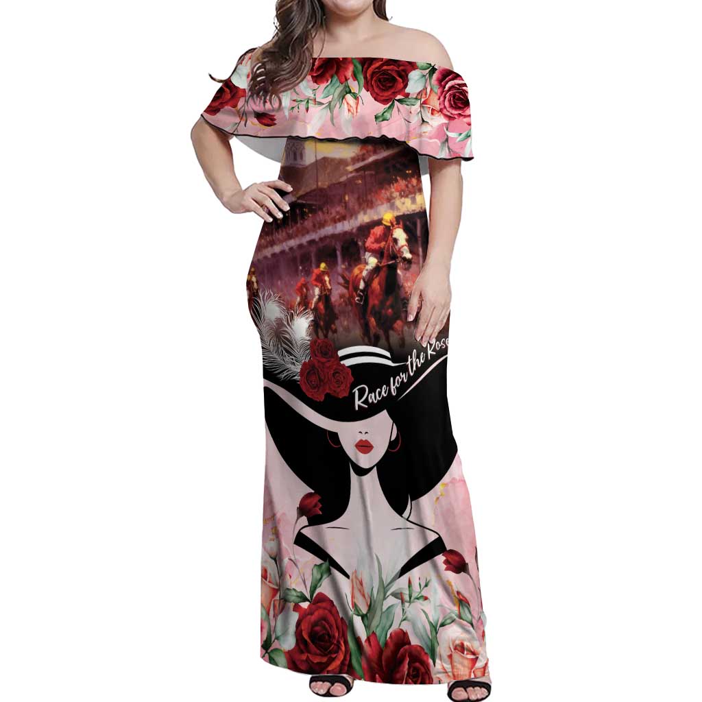 Kentucky Horse Racing Off Shoulder Maxi Dress Derby Girl - Marble Roses