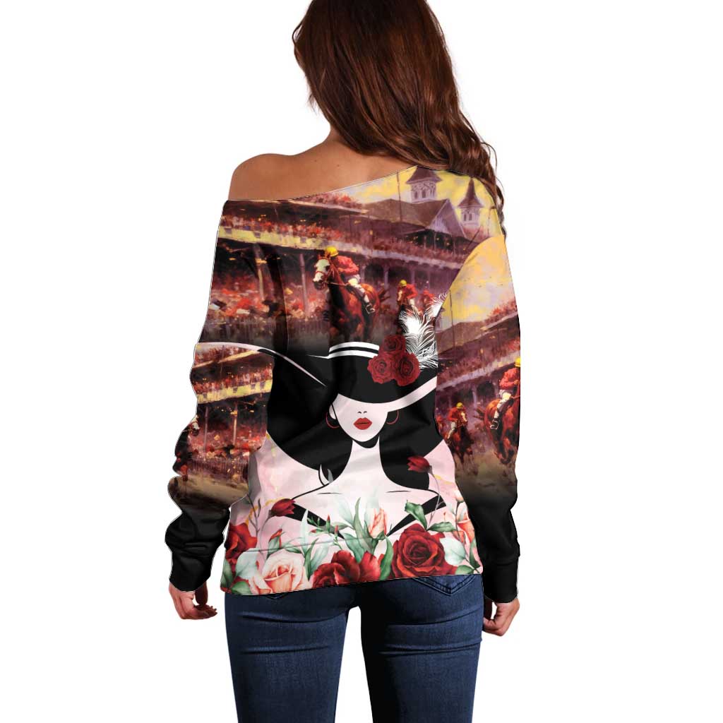 Kentucky Horse Racing Off Shoulder Sweater Derby Girl - Marble Roses