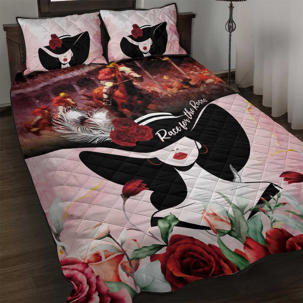 Kentucky Horse Racing Quilt Bed Set Derby Girl - Marble Roses